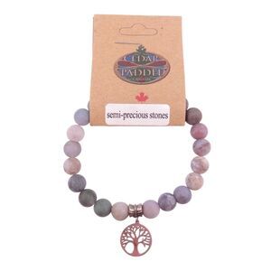 Cedar Paddle Round Beaded Jasper Stretch Bracelet and Round Tree Charm NWT